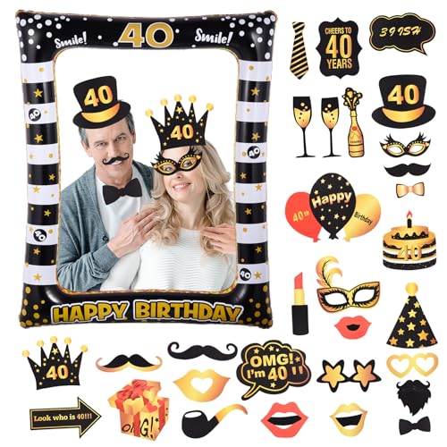 ORUZA 40. Geburtstag Foto Requisiten, 30 Stück Photo Booth Props Dekoration Accessoires, Geburtstag Accessoires für Geburtstagsfeier Lustige Party Requisiten Selfie Requisiten Geburtstag Deko