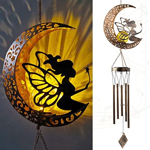 Moon Fairy Wind Chimes, Solar Wind Chimes Mothers Day Mom Gifts, Gifts for Mom Gifts for Women Gifts for Grandma, Birthday Gifts Sympathy Gifts Fairy Gifts Girl Gifts Birthday Gifts, Gardening Gifts