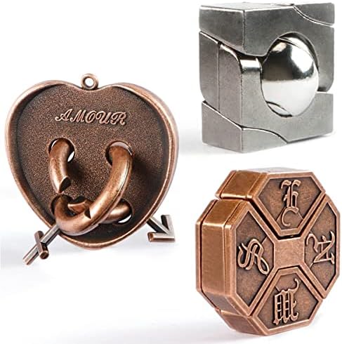 Brain Teaser Puzzles,3 Pieces Metal Cast Puzzle Games Toys,3D Highly Difficult Adult Puzzles, IQ Educational Box for Teens…