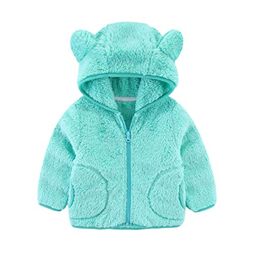 Nopeak Toddler Baby Fleece Hooded Jacket,Infant Warm Zipper Up Coat Winter Outwear Sheraring Jacket for Boys Girls Mint Green