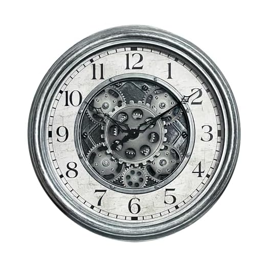 Lily's Home 15" Moving Gears Wall Clock, Large Modern Clocks for Living Room Decor, Industrial Steampunk Vintage Decorative Wall Clock for Home, Office - Intricate Gear Design, Bold Numbers (Silver)