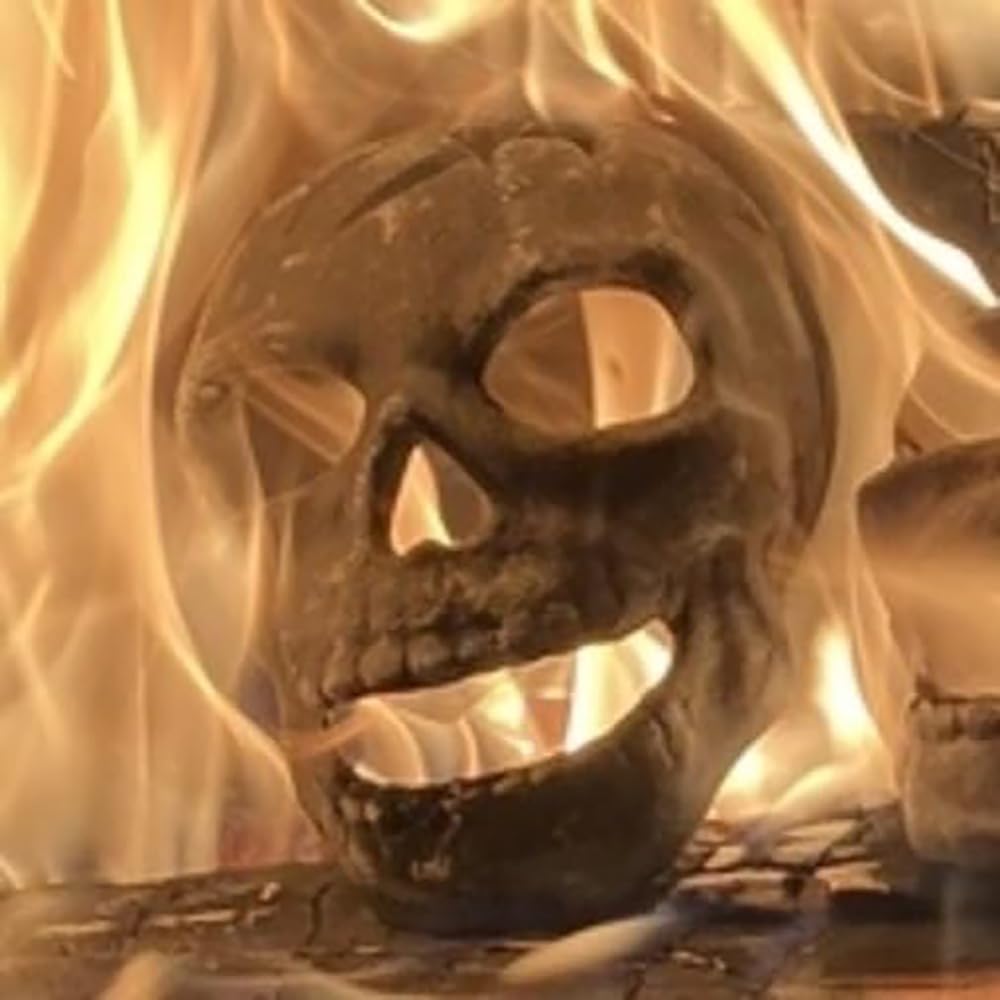 OSKER Mini – Lot de 3 brasero en céramique ignifuge en forme de crâne pour feu de camp, cheminée, foyer | Décoration d'Halloween | Pour feux de gaz, propane ou bois (gris