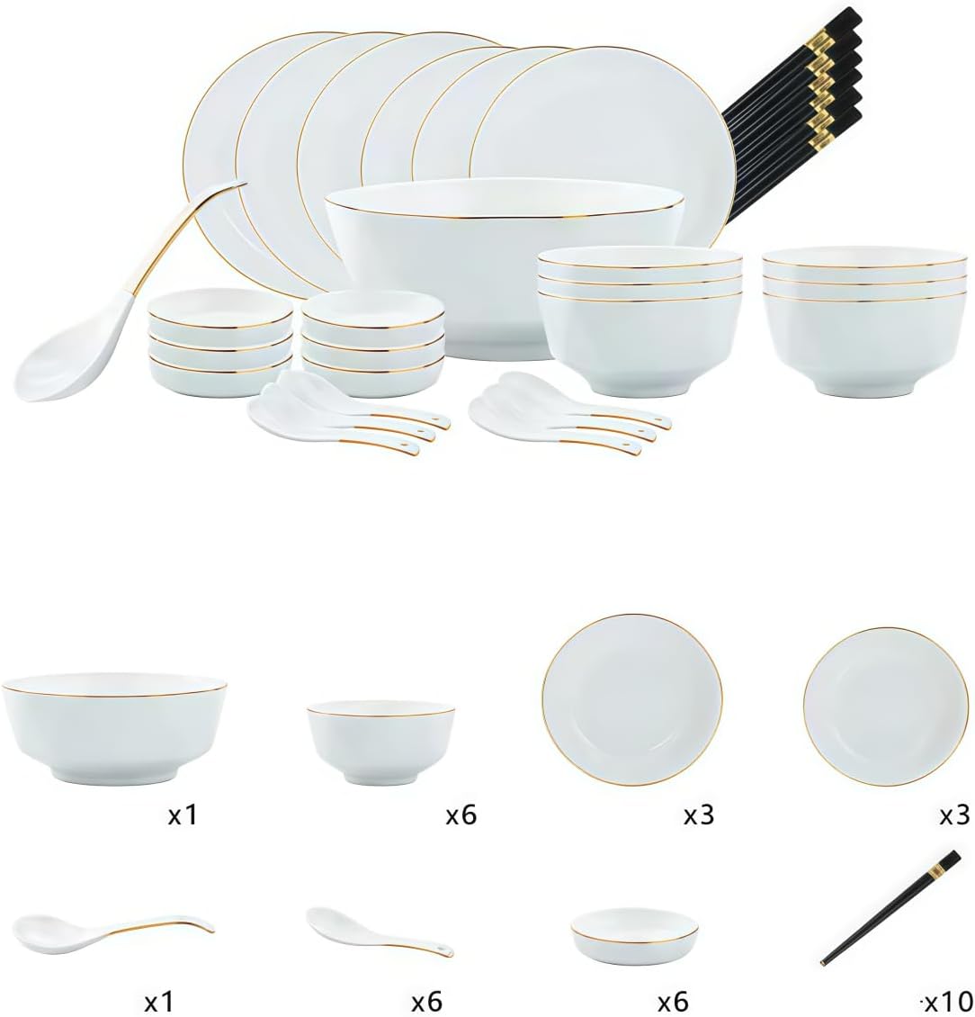 ディナーウェア食器セット釉下北欧手描きボーンチャイナ食器8/16/18/36点セット 高級 家庭用 ディナープレート 箸2/ 4/6