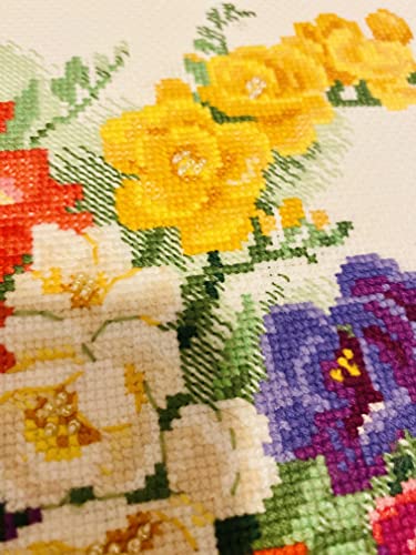Image of RIOLIS - Freesia 1561, Floral Cross Stitch Kits 15 inchx11, Cross Stitch Kits for Beginners & Advanced, Crossstitching Kits Adult, Counted Stitching Kits, Flowers Embroidery Kit