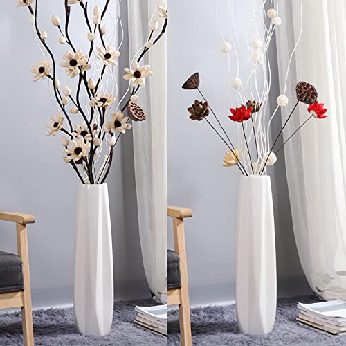 Ceramic Floor Large Vase 24 Inches Tall,White Modern Flower Tall Vases For Office, Home,Farmhouse,Living Room Décor,Simple Origami Design Fall Decorative Porcelain Flower Arrangement Vase Ideal Gift #TOP4