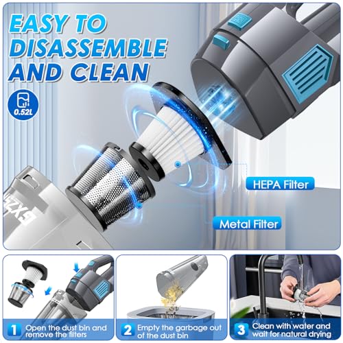 Image of Gxzsk Handheld Vacuum Cordless, 15000PA Strong Suction Hand Held Car Vacuum Cleaner Rechargeable, Portable Hand Vacuum with Multi-Nozzles & Washable Filter for Home Office, Car, Pets