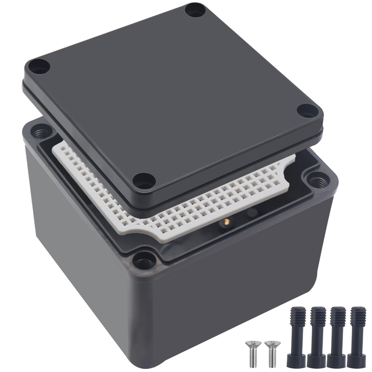 Caja de conexiones, IP67 resistente al agua, ABS, caja de proyectos negra con placa de montaje, caja eléctrica para electrónica exterior, 125 x 125 x 100 mm