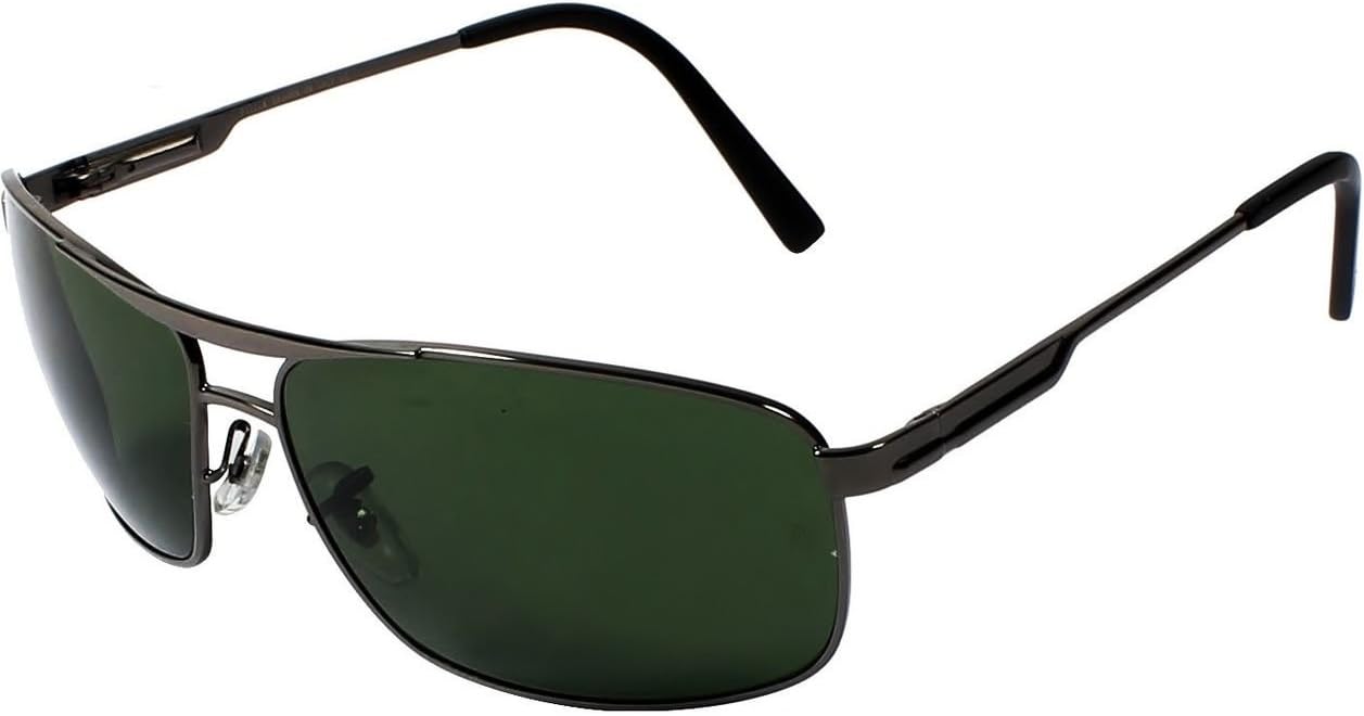 AISLIN® Toughened Glass Rectangular/Aviator Sunglasses For Men - (Dark Green G-15 Lens | Gun Metal Frame | Large Size | RB3516)