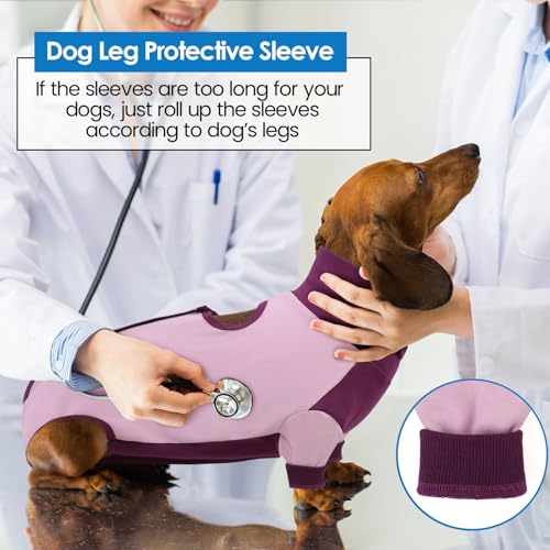 Image of AOFITEE Dog Recovery Suit for Front Legs, Breathable Dog Wound Care Shirt to Stop Licking, Thigh Protective Dog Surgical Suit Male Famale, Dog Surgery Suit Female Spay Cone Collar Alternative, Purple