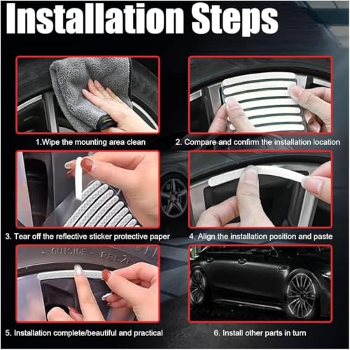 Image of REDWIND Anti-Collision Glow in The Dark Wheel Rim Stickers Night Reflective Tape Warning Sticker for Decoration Universal for All Cars Bikes Motorcycles Bicycle Trucks and etc(20 Strips) (Silver)