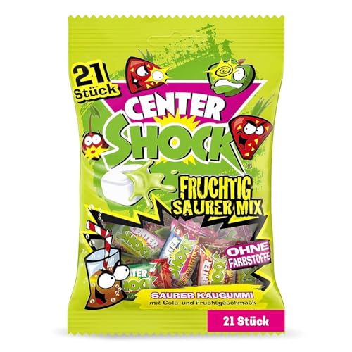 Center Shock Sour Mix Packung mit 21 extra-sauren Kaugummis verschiedenen Sorten mit Cola- & Frucht-Geschmack geeignet für Geburtstag und Weihnachten 84g