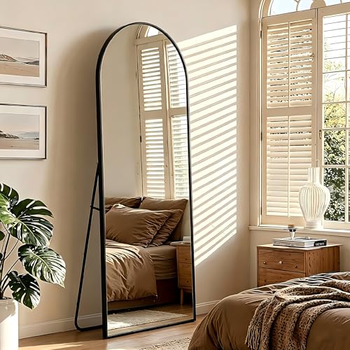 Image of SUNQUEEN 58 inchx19 inch Floor Mirror Full Length, Arched Full Length Mirror with Stand, Full Body Mirrors for Bedroom Living Room or Cloakroom Black