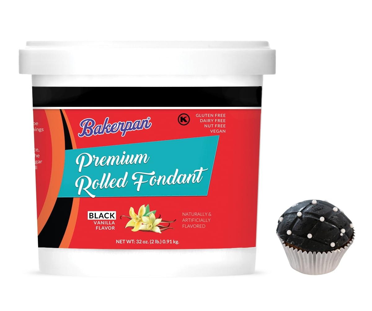 Bakerpan Premium Rolled Black Fondant for Cake Decorating - 2 Pounds, Vanilla Flavor