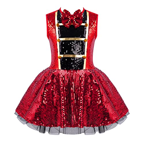 Alvivi Disfraz de Domadora de Circo para Niña Vestido Lentejuelas de Danza Vestido Sin Manga de Fiesta Navidad Halloween Carnaval Disfraz de Bailarina Rojo 7-8 años Cover