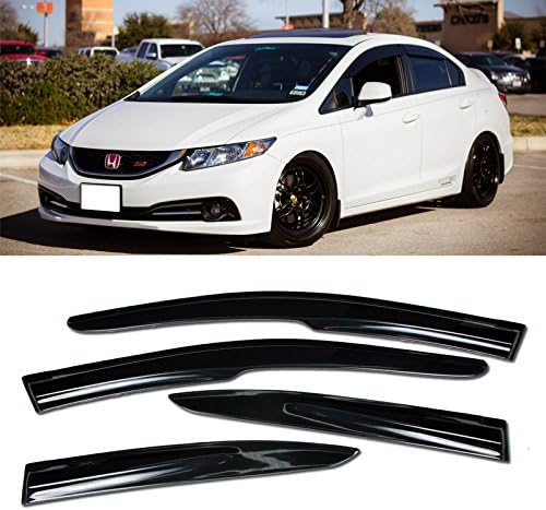 for 12-15 Honda Civic Sedan 4DR - Mugen II Style Window Visors Rain Guard Deflector - Smoke Color 2012 2013 2014 2015