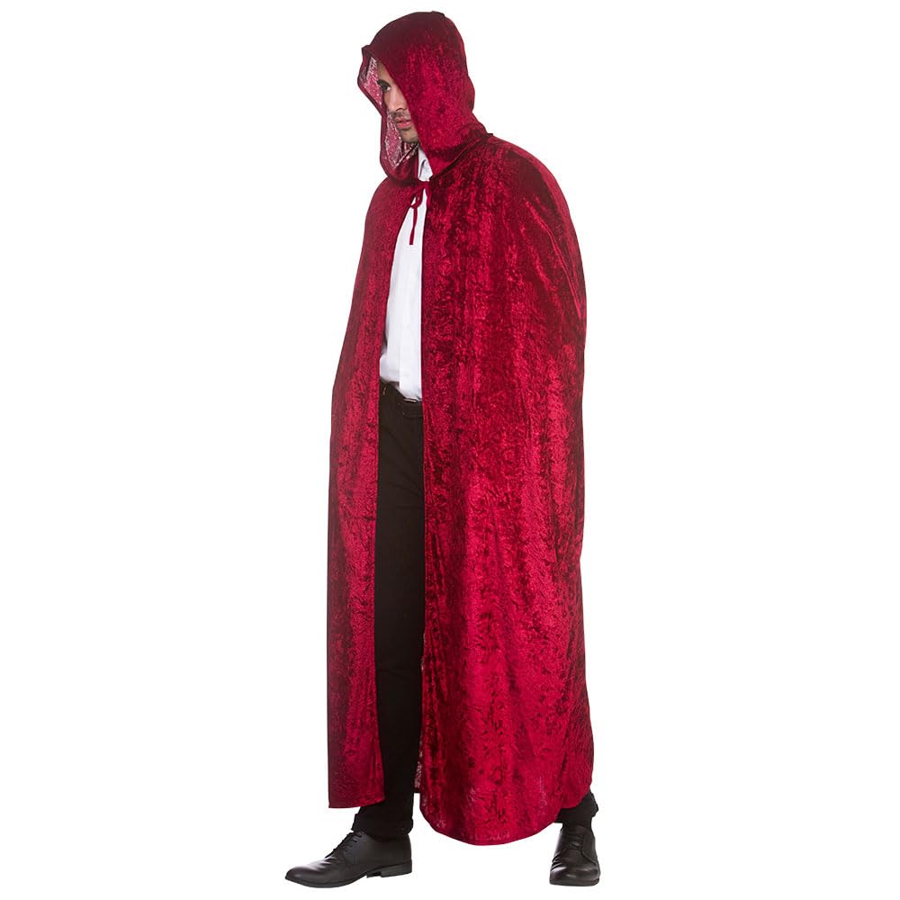 Long Velvet Hooded Cloak Cape Vampire Witch Halloween Christmas Fancy Dress Adults Unisex Cape's (Red)