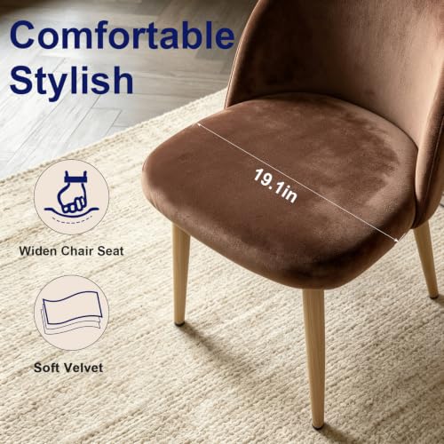 Lightdot Dining Chairs Set of 2, Brown Velvet Upholstered Dining Chairs with Metal Legs, Mid-Century Modern Accent Chair for Kitchen Living Room Bedroom, Apartment, Easy Assembly, 300lbs Capacity - Image 3