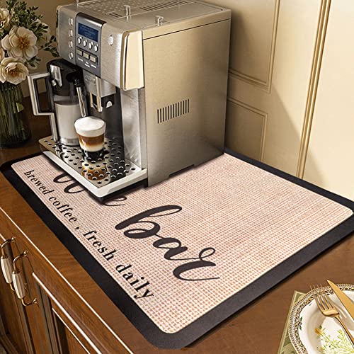 15.75 X19.69Inch Coffee Maker Mat,Coffee Bar Decor Accessories For Countertop,Hide Stain Water Absorbent Non Slip Quick Dish Drying Mat Fit Under Coffee Pot Espresso Machine(Brown) #TOP1