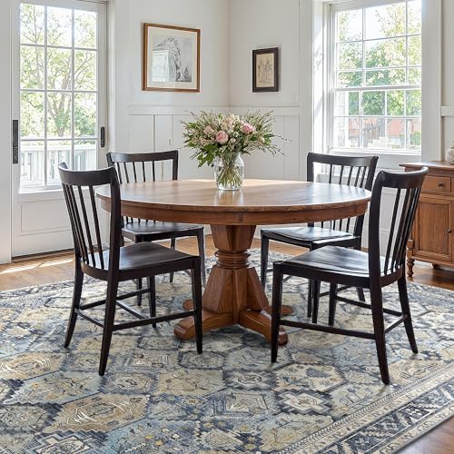 GENIMO 3x5 Area Rugs for Living Room, Machine Washable Non Slip Vintage Rugs, Low Pile Lightweight Chenille Print Rug for Bedroom, Dining Room, Home Office, Brown Blue