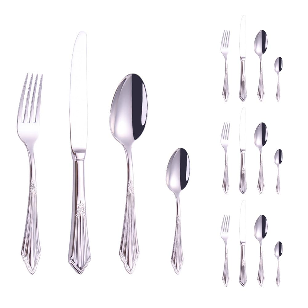 Juego de cubiertos de acero inoxidable, juego de cubiertos de 4 piezas con cuchillo de carne, tenedor, cuchara, cucharadita para mesa de comedor de cocina