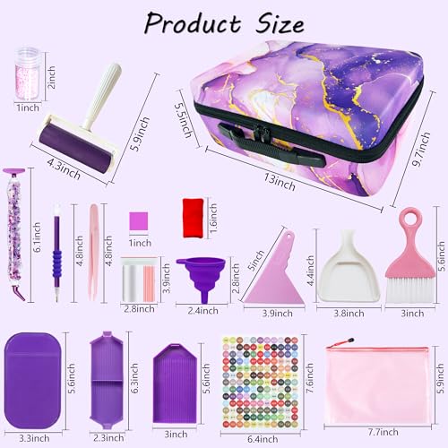 Image of Muzagroo Art Diamond Painting Storage Containers Diamond Art Storage Case with Accessories and Tools Portable Shockproof 120 Slots Organizer Case for Diamond Painting Kits L (Purple-Deluxe Set)
