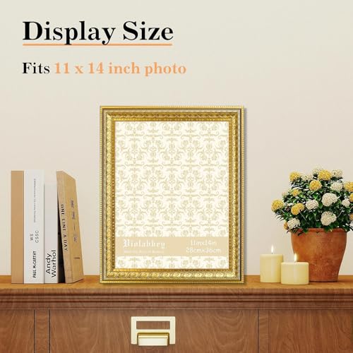 Image of VIOLABBEY 11x14 Picture Frame Gold, Vintage Photo Frame | Antique Ornate Frame, for Wall or Tabletop Display, Classic Design for Home Office Decor, Fits 11x14 Pictures
