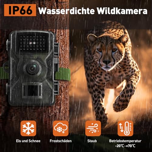 HSSNS Wildkamera, 60MP 4K Video Wildtierkamera, 0,1 Sekunden ausgelöste IP66 wasserdichte Wildkamera mit Nachtsicht und Infrarotfunktion zur Tierüberwachung