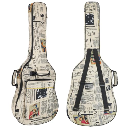 moosiker 36/38 Inch Acoustic Guitar Gig Bag with 6mm Shockproof Padding - Ultra-Soft Lightweight Case for Travel Storage, Vintage Newspaper Print Design (36/38 inch Newspaper guitar bag)