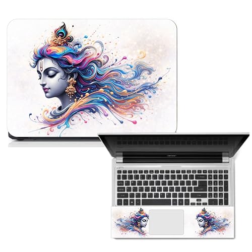 GloShvi Abstract Lord Krishna Art Laptop Skin with Palm Rest for 15.6 Inch Laptops – Matte Laminated Waterproof Vinyl Decal