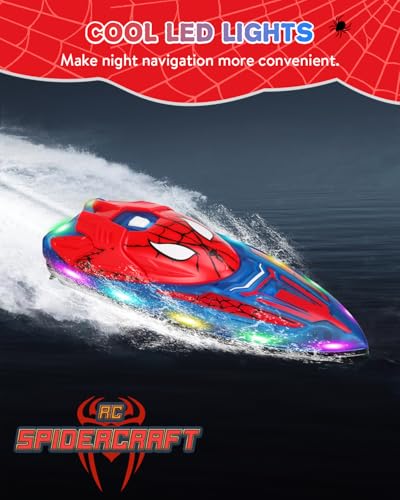 Spider Hero RC Boat, 2.4GHz Remote Control Boat with LED Lights for Kids, Pool Toy with 2 Rechargeable Batteries, Spray Function, and Low Battery Alarm for Boys & Girls - Image 3