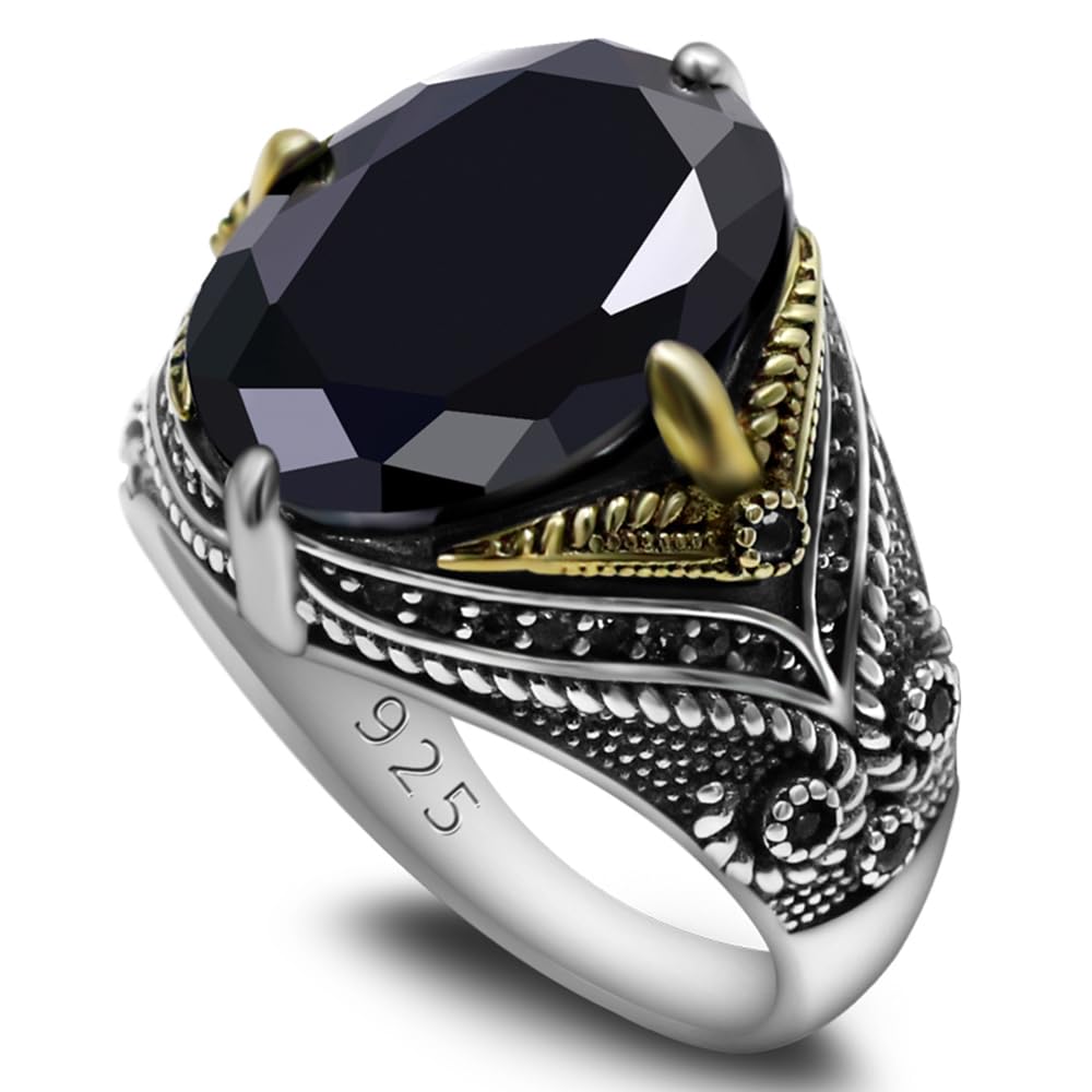 Men's Ring Black Zircon, Tanzanian Blue Zircon Garnet Red Zircon, Green Zircon, Sea Blue Zircon Ring, Handmade Solid S925 Sterling Silver Men's Ring,