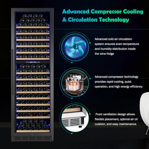 200 Bottle Dual Zone Wine Fridge – 24 Inch Large Capacity Wine Cooler Refrigerator Freestanding/Built-In with Upgraded Compressor, Low-Noise Wine Cellar & Intelligent Temperature Control - Black - Image 5