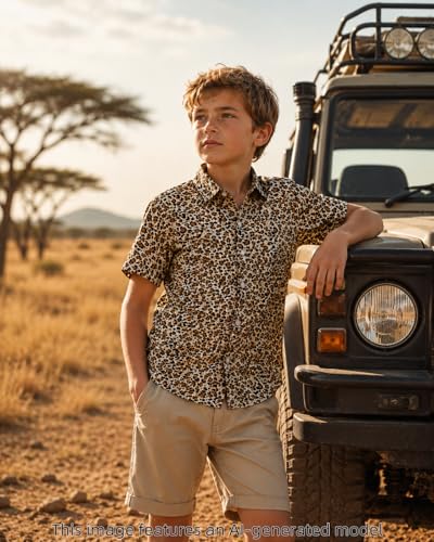 Image of COSLAND Boys' Animal Print Hawaiian Shirt Kids' Novelty Button Down Shirt, X-Small-Large
