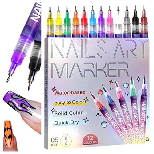 12 Colors Nail Art Pens Set, 2026 New Nail Art Markers Polish Pen...