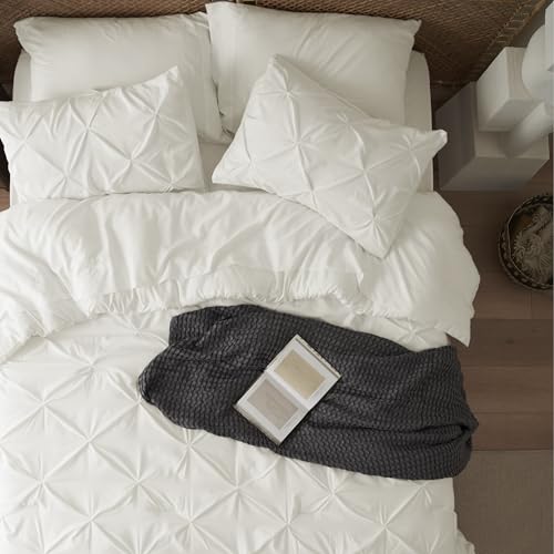 Image of Bedsure King Size Comforter Set Ivory - Bed in a Bag Bedding Set 7 Pieces, GentleSoft Pintuck Bed Set Gift for Family, All Season Down Alternative Comforter with Sheets, Pillowcases & Shams