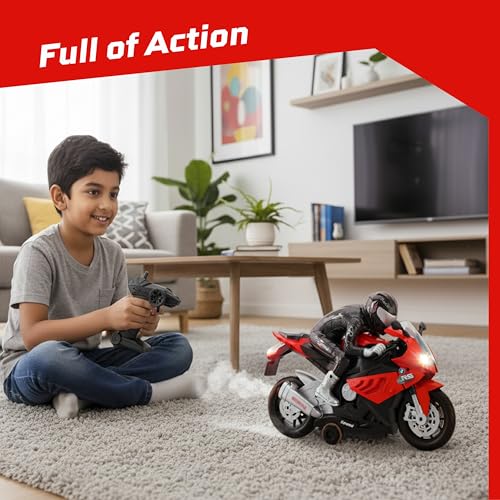 Image of Lifelong RC Motorbike for Kids 4+ Yrs|Remote Control Bike Toy with Rider, Lights, Music, 360 Rotation|500mAh Battery, Type-C Charging, 30ft Remote Control Range|RC Bike for Boys & Girls (LLCRMB01)