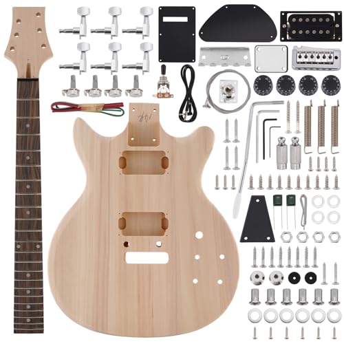 ZEFF DIY Electric Guitar Kit with Basswood Body,6 Strings Electric Guitar Kits W/Maple Neck, Rosewood Fretboard, H-H Pickups, All Accessories Included, Tremolo