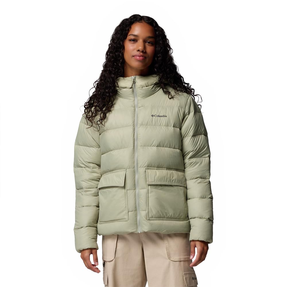 Columbia Women's Harmony Falls Hooded Down Jacket, Hooded Puffer Down Jacket, Safari, L