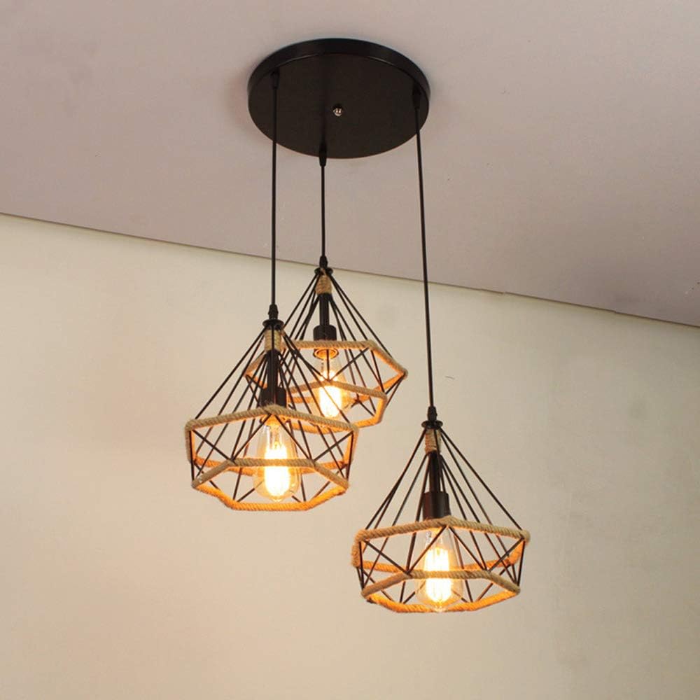 NETTLIFE Lampe à Suspension Vintage 3 Flammes Rétro Industrial Noir
