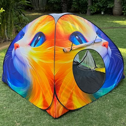 Image of Foldable Play Tent House Big Size for Girl Boys with Cat Theme Pop-Up Indoor & Outdoor Playhouse for Girls Boys Multi Purpose Tent with Fun Patterns Easy Setup & Portable (Orange)