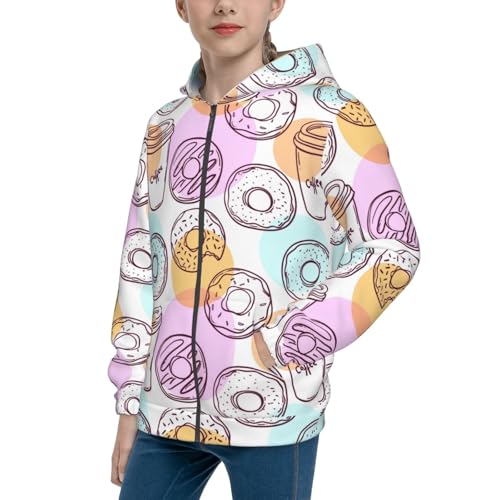 Donuts and Coffee Kid Hoodies Boys Zip Up Sweatshirts Girls Pullover with Pocket