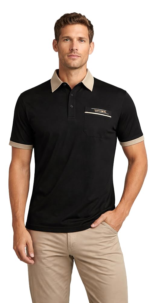 Gabicci - Plain Polo Shirt with Contrasting Collar and Piping (Medium, Black)