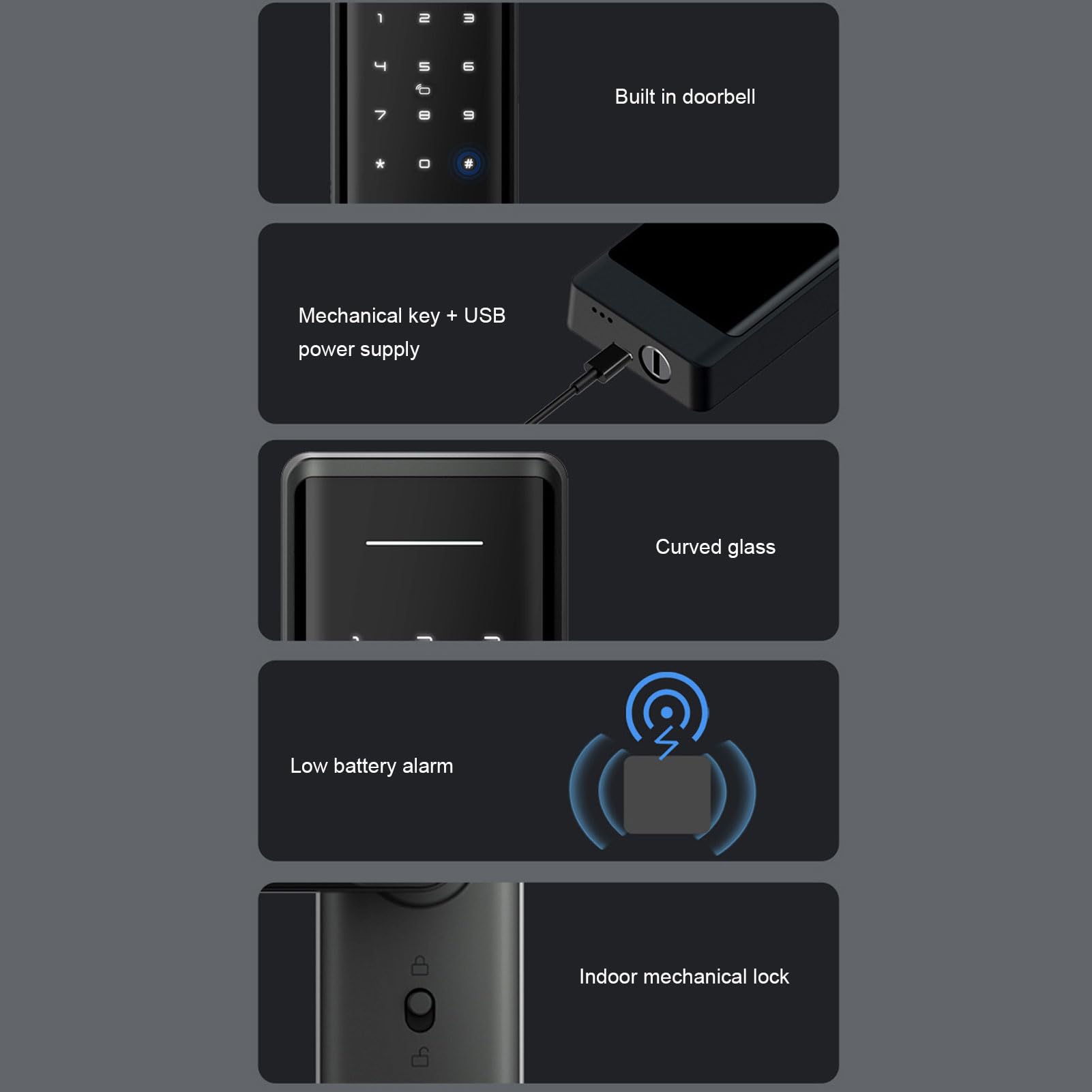 Cerradura de Puerta con Huella Dactilar, Tarjeta de Contraseña y Desbloqueo Mediante Aplicación, Cerradura Digital Inteligente sin Llave, Tecnología Biométrica