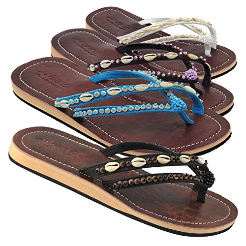 Amboss Damen Sandalen, Zehentrenner mit Echt Leder Gr.39 schwarz