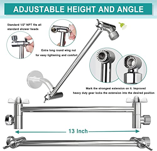 All Metal 12'' Rain/Rainfall Shower Head With Handheld Spray Combo, High-Pressure Square Shower Head With 13'' Extension Arm, Dual Chrome Shower Heads With 78'' Hose, Waterfall Showerhead #TOP3