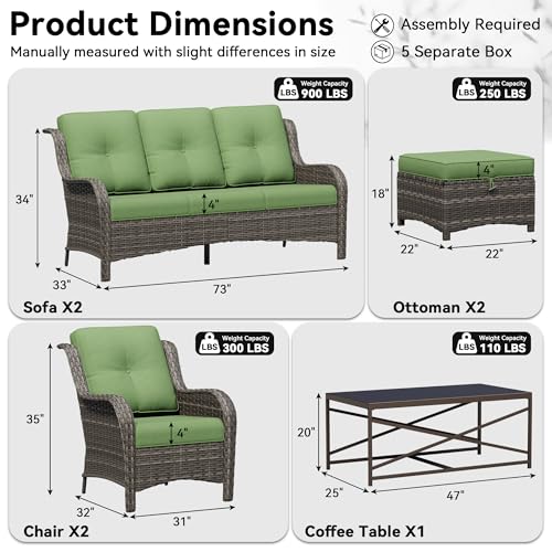 Image of 7 Piece Outdoor Wicker Patio Furniture Set, Patio Chairs Set with Thickened Olefin Cushions, High Back and Deep Seating, Hand-Woven PE Rattan, Ottoman for Porch, Deck