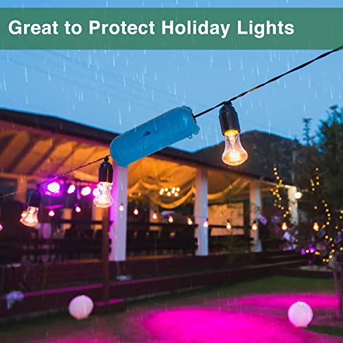 Image of Flemoon 3 Pack Outdoor Extension Cord Waterproof Cover, for Outlet | Small Electrical Connection Box for Straight Plug, Socket, Halloween, Christmas Holiday Decoration String Light, Blue