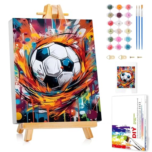 Fußball Malen Nach Zahlen Kinder mit Rahmen Fußball Malen Nach Zahlen Kinder ab 5 6 7 8 9 10 Jahre Malset Geschenk für Mädchen und Jungen - 24x30cm Mit Staffelei