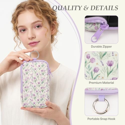 Image of KJQJLY 2 Pack Portable Tampon Organizer Bag Tampon Holder & Storage Case with Zipper for Travel, Discreet Period Bag for Purse, Waterproof Feminine Products Pouch for Women (Lavender Floral)