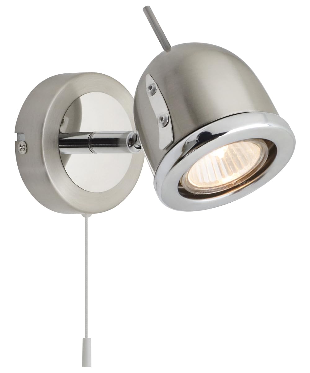 Long Life Lamp Company Brush Chrome Mounted Reading Wall Light Pull Switch Adjustable Head H3037